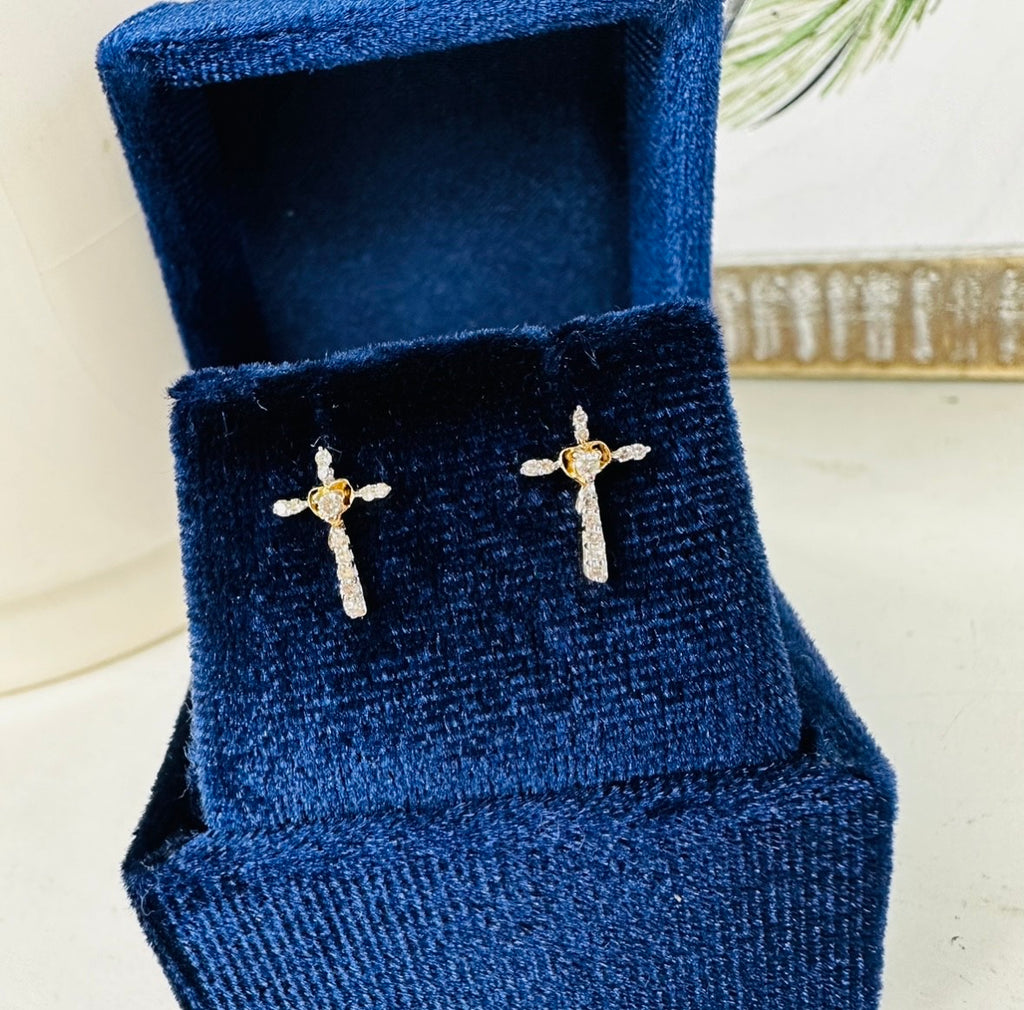 Two-Tone Cross Earrings